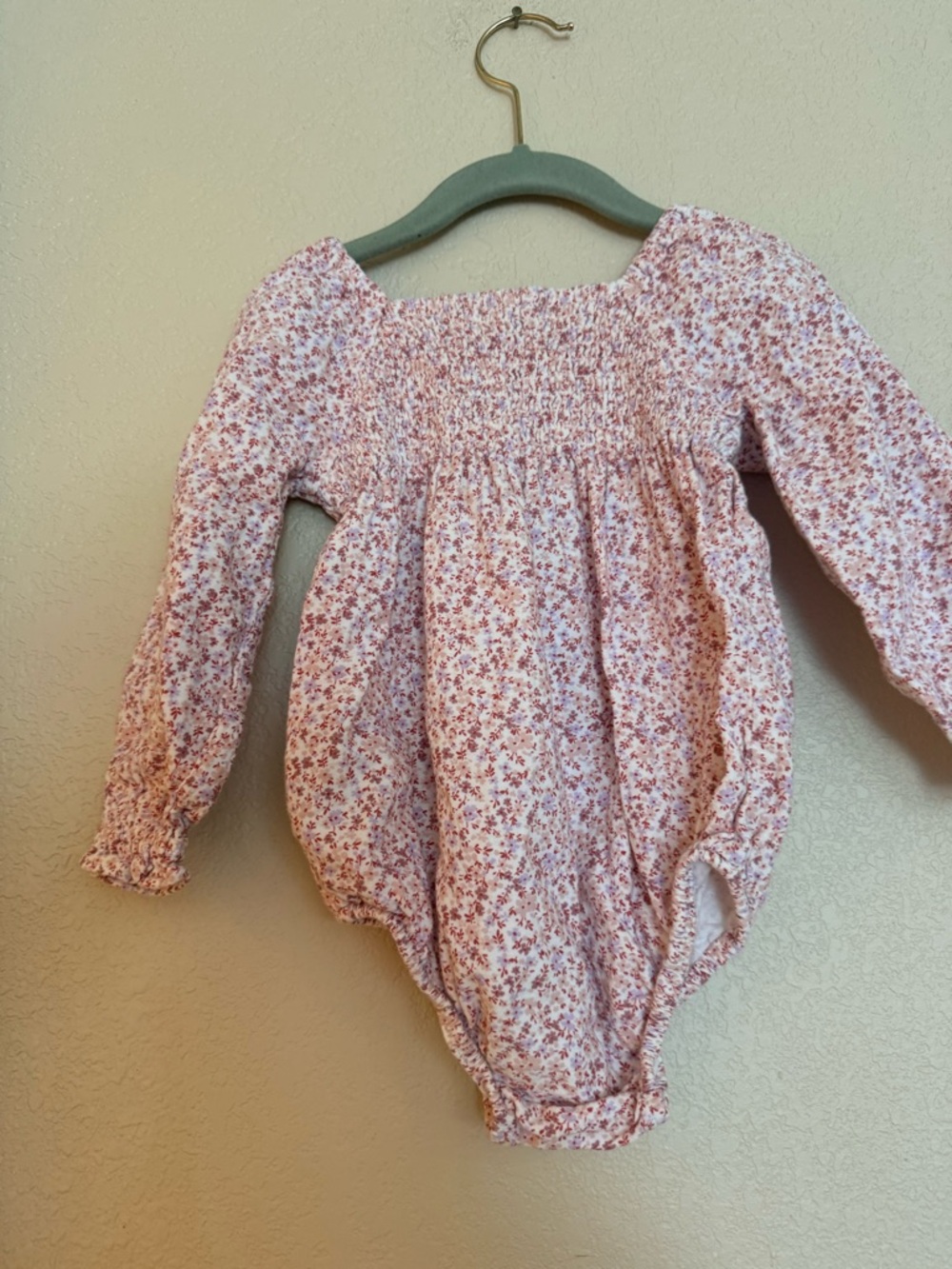 4 for $20 Smocked Long-Sleeve Floral Baby bubble- Pink - Picture 3 of 3